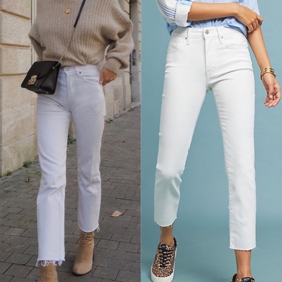 high rise white cropped jeans